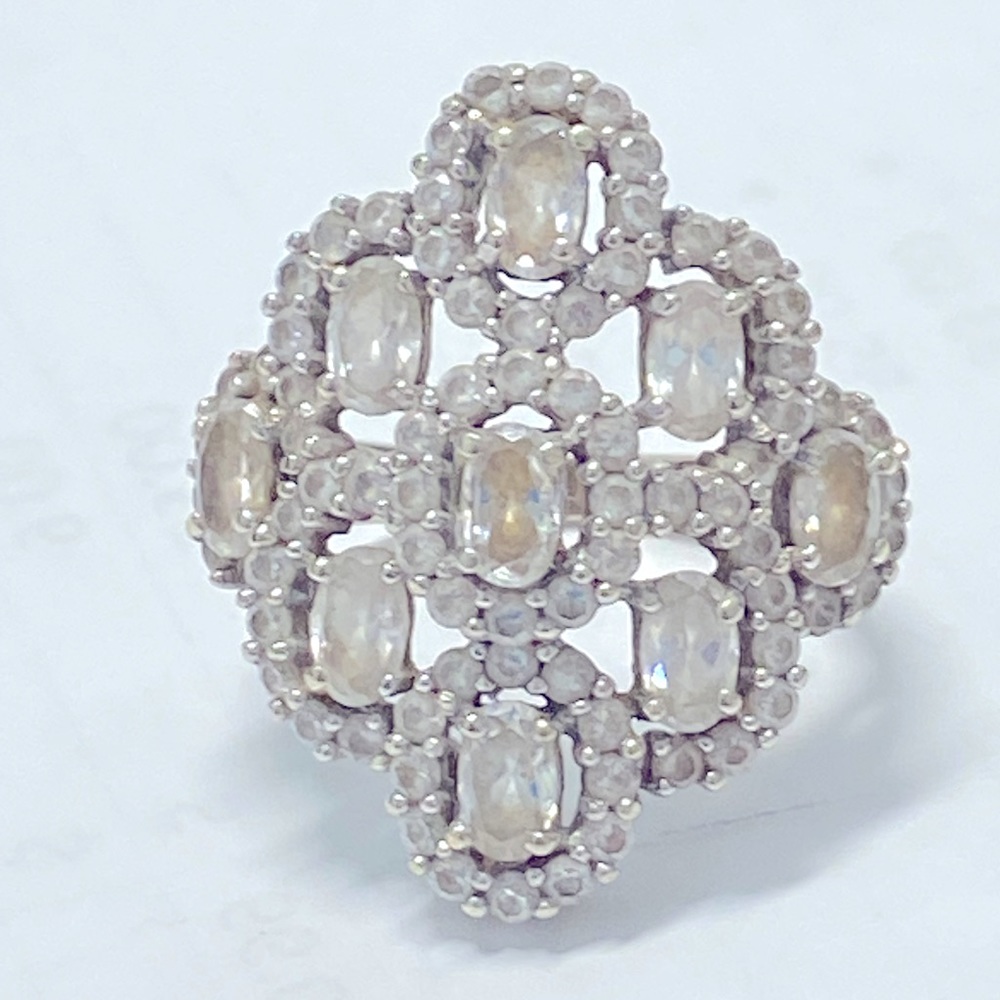 Filigree Style Cubic Zirconia 10K White Gold Ladies Ring